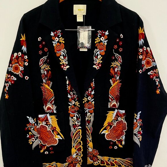 Anthropologie Maeve Ellen Embroidered Blazer Floral Black Cotton Size 12 New - Picture 2 of 9